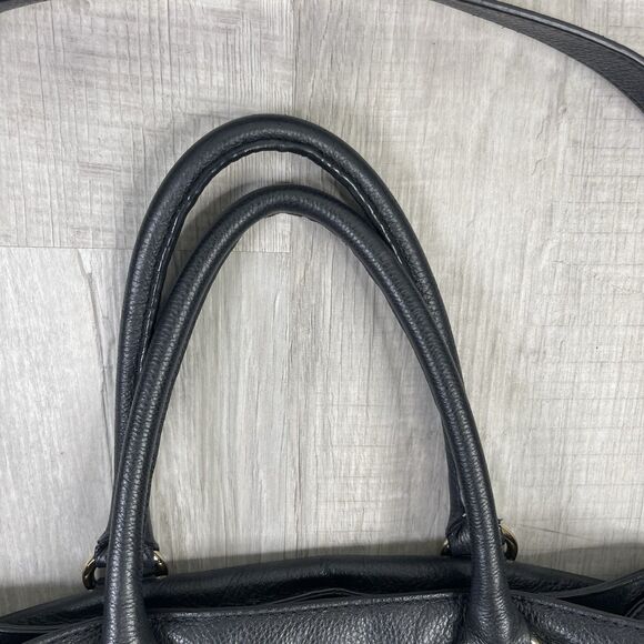 Michael Kors Tote Handbag Hamilton Women Black Pebbled Leather Gold Hardware - Picture 4 of 15